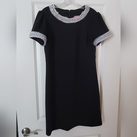 Betsey Johnson Dresses & Skirts - Betsey Johnson Black Dress with Pearl, Rhinestones & Tulle Collar Size 12